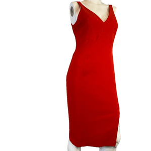 Likely~Lovely~Red~Bodycon~V-Neck~Sleeveless~Sheath Dress~Back Zip Closure~Size 8